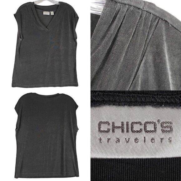 Chicos Travelers Tunic Top Slinky Knit Women’s Size Large or 2 Black SS - Picture 1 of 8